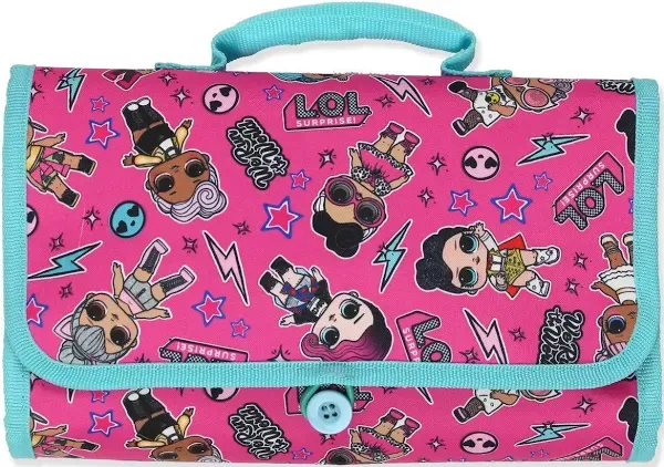 L.O.L. Surprise! Girl's Tri-fold Multipurpose Collectible Toy Storage Accessory Toiletry Travel Bag Case (One Size, Pink)