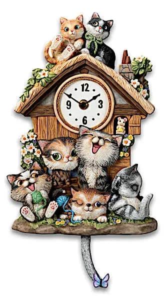 The Bradford Exchange Frolicking Felines Fully Sculpted Hand-Painted Cat-Themed Cuckoo Clock