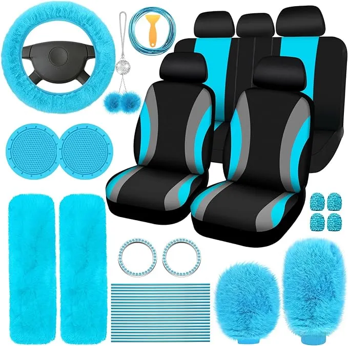 ROCEEI 43 Pcs Car Seat Cover Full Set Fuzzy Accessories for Women Front Rear ...