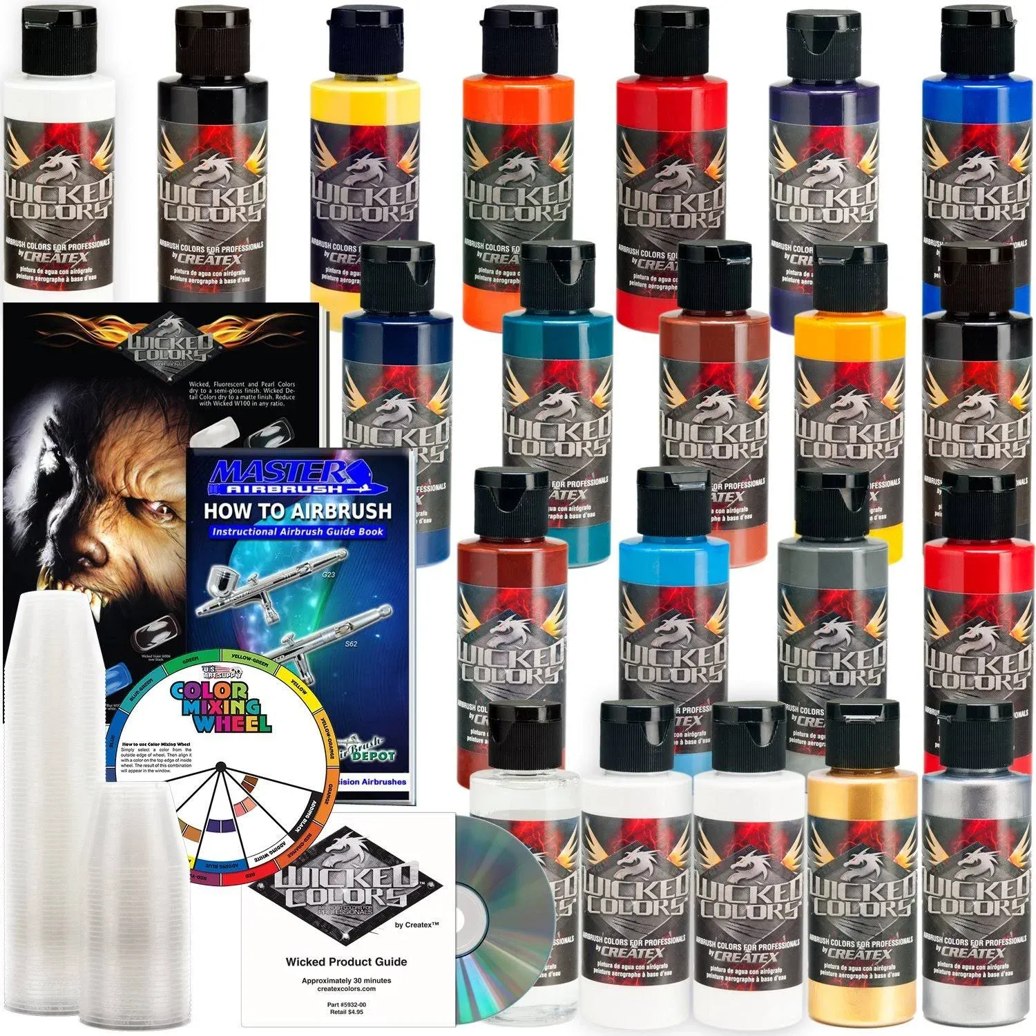 20 Createx Wicked Colors 2oz Starter Colors Airbrush Paint Set - Hobby Craft