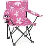 Emily Rose Kid's Camp Pink and White Flower Child's Squad Folding Outdoor Lawn Beach Chair with Cup Holder and Carry Case