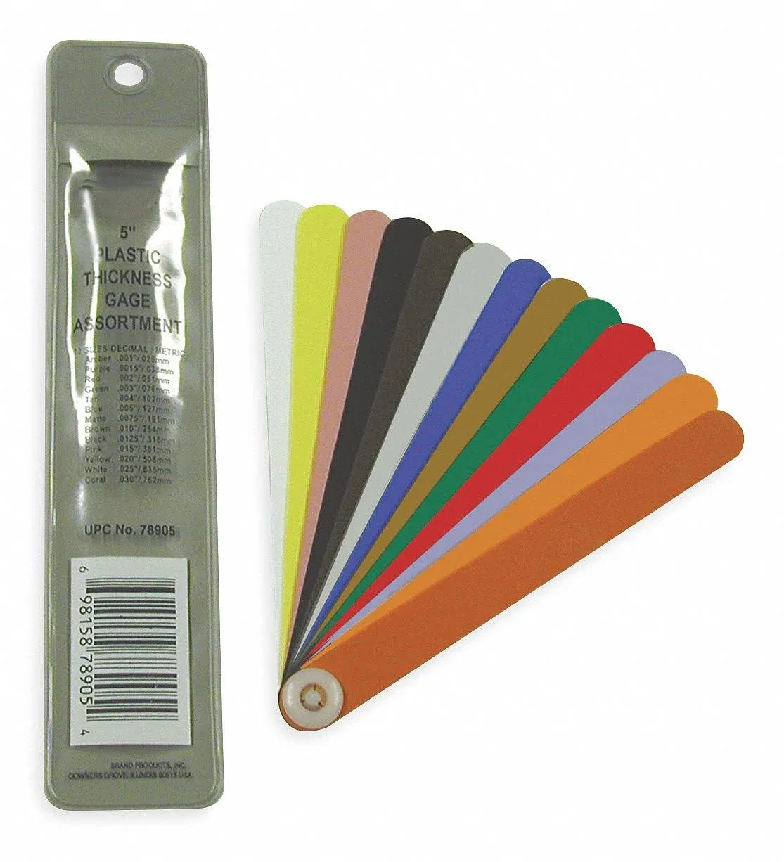 Precision Brand 78905 Plastic Thickness Gage Fan Blade Assortment, 0.001-0.03" Thickness Range, 1/2" Width, 5" Length, 13 Blades