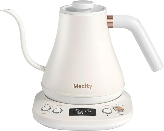 Mecity Electric Gooseneck Kettle with Keep Warm Function & LCD Display Automatic Shut Off Coffee Kettle Temperature Control Pour Over Kettle 1200