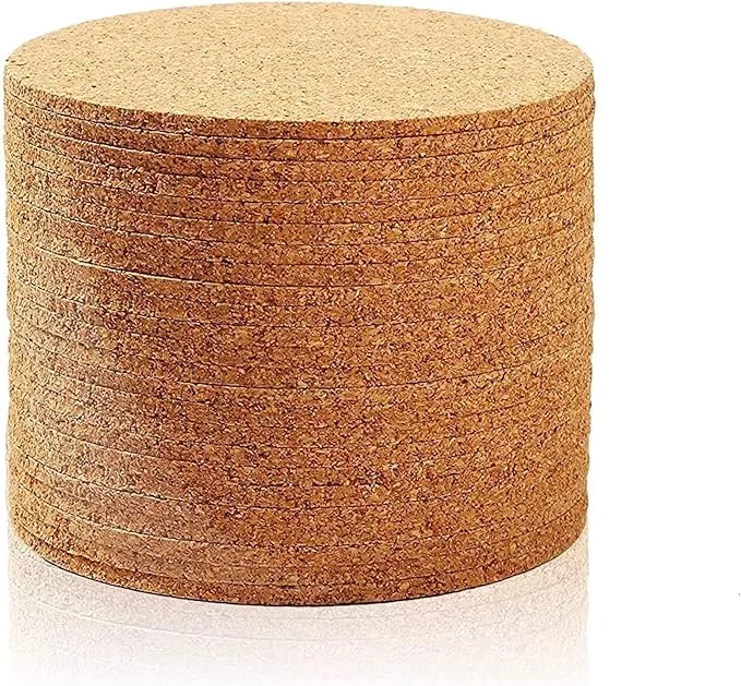 Set of 24 Cork Bar Drink Coasters - Absorbent and Reusable - Tan - 4-Inches