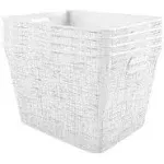 Curver Set of 4 Large V Baskets Decorative Plastic Organization and Storage Basket, White with Tweed Pattern