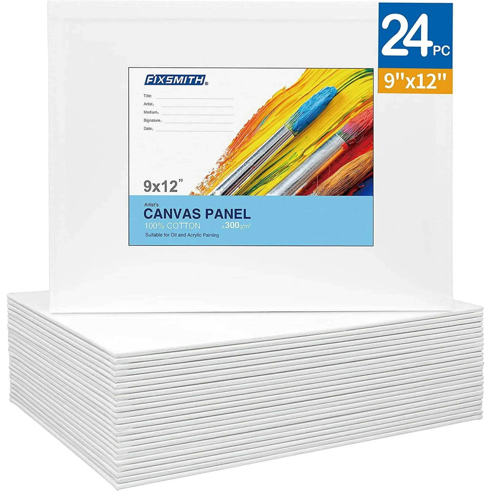 FIXSMITH Canvas Boards for Painting 9x12 inch, Super Value 24 Pack Paint Canvases, White Blank Canvas Panels, 100% Cotton Primed Canvas for Painting