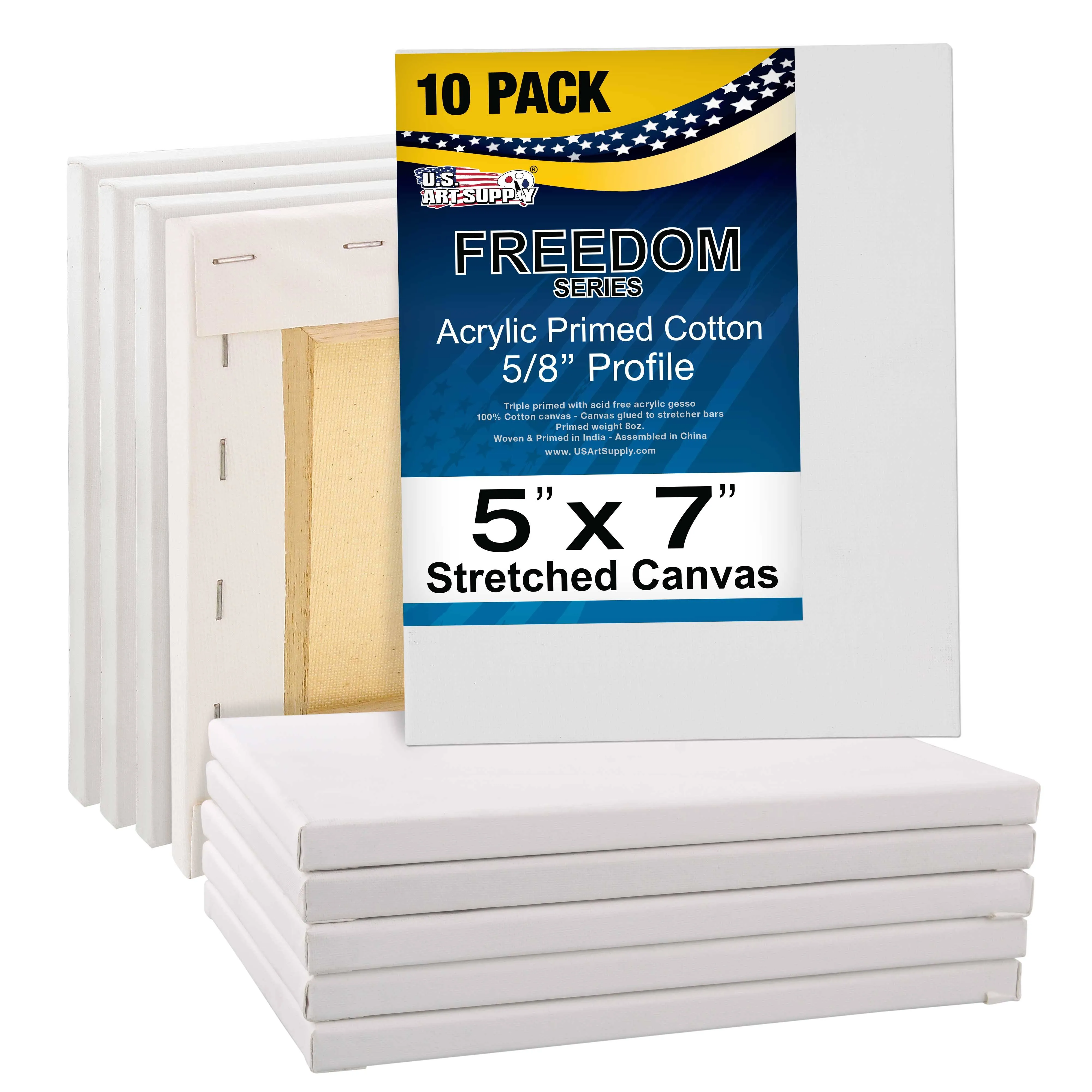 5 x 7 inch Super Value Quality Acid Free 12-Ounce Stretched Canvas 10-Pack