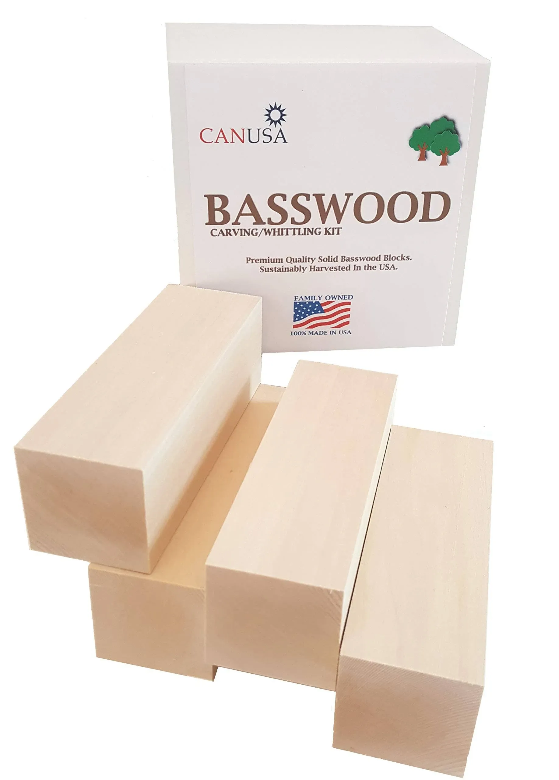 Premium Wisconsin Basswood Carving / Whittling Large Block KIT. 4 Large Pieces Measuring 2X2X6 inches. Suitable for Beginner to Expert. Kiln Dried Whittling Blocks .