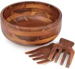 AIDEA Acacia Wood Salad Bowl Set with 2 Wooden Hands, Large Salad Bowl with Serving Utensils, Big Mixing Bowl for Fruits, Salad, Cereal, Corn flake,Pasta 11" Diameter x 4.5" Height