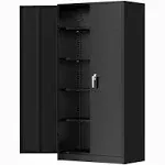 Greenvelly Metal Storage Cabinets 72” Black Garage Steel Storage Cabinet with Doors and Shelves, Metal Tool Cabinet, Steel File Cabinet for Home