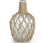 MDLUU Glass Jug with Twine 10" Tall, Flower Vase with Rope Net, Decorative Bottle Vase for Dining Room, Bedroom, Bathroom, Mantel