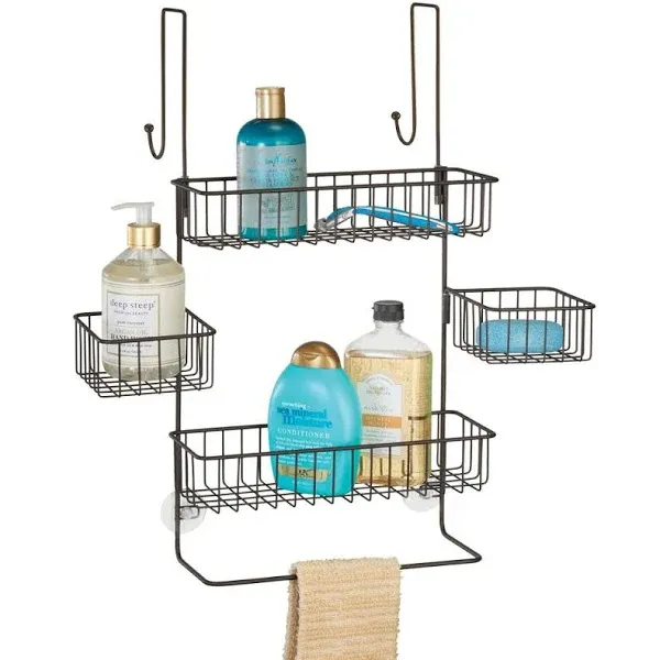 mDesign X-Wide Metal Over Door Hanging Bathroom Tub/Shower Caddy