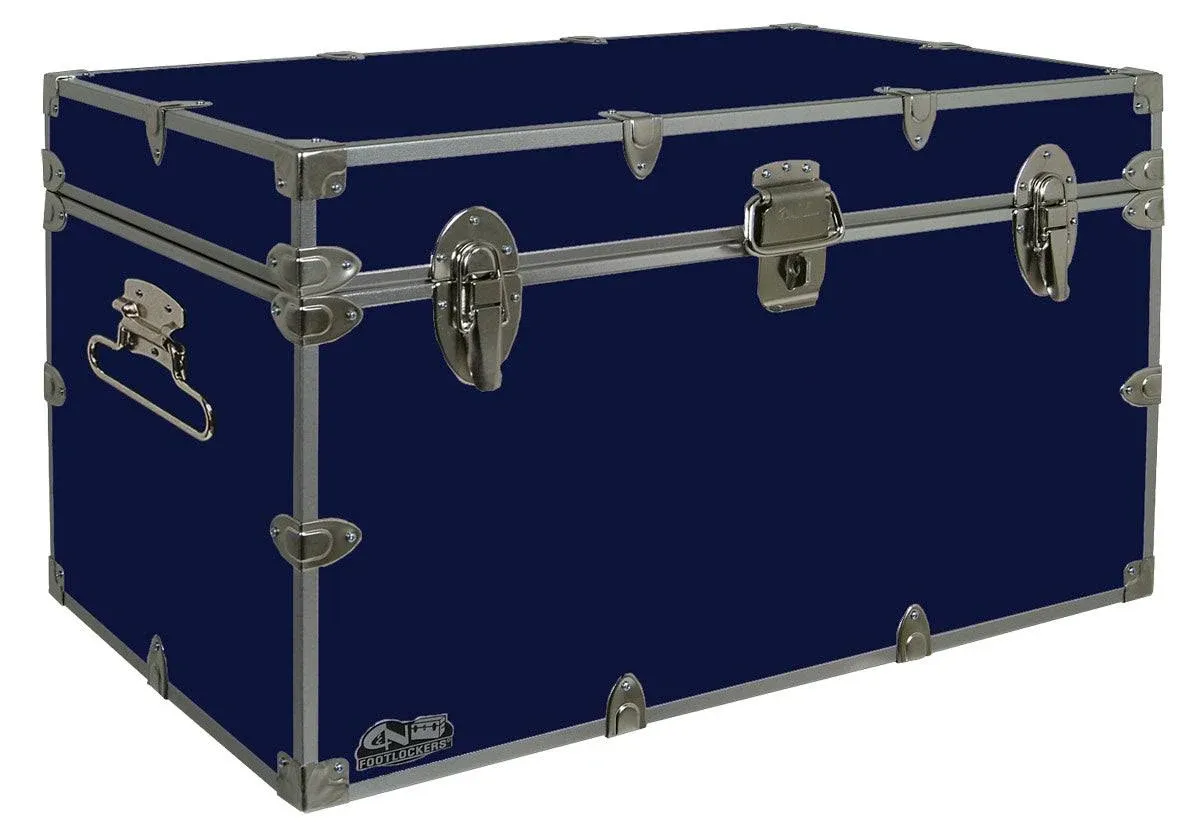 C&N Footlockers - XL Graduate Storage Trunk - Made in the USA - STEEL Footlocker for College Dorm Room & Summer Camp - 32 x 18 x 18.5 Inches (Navy)