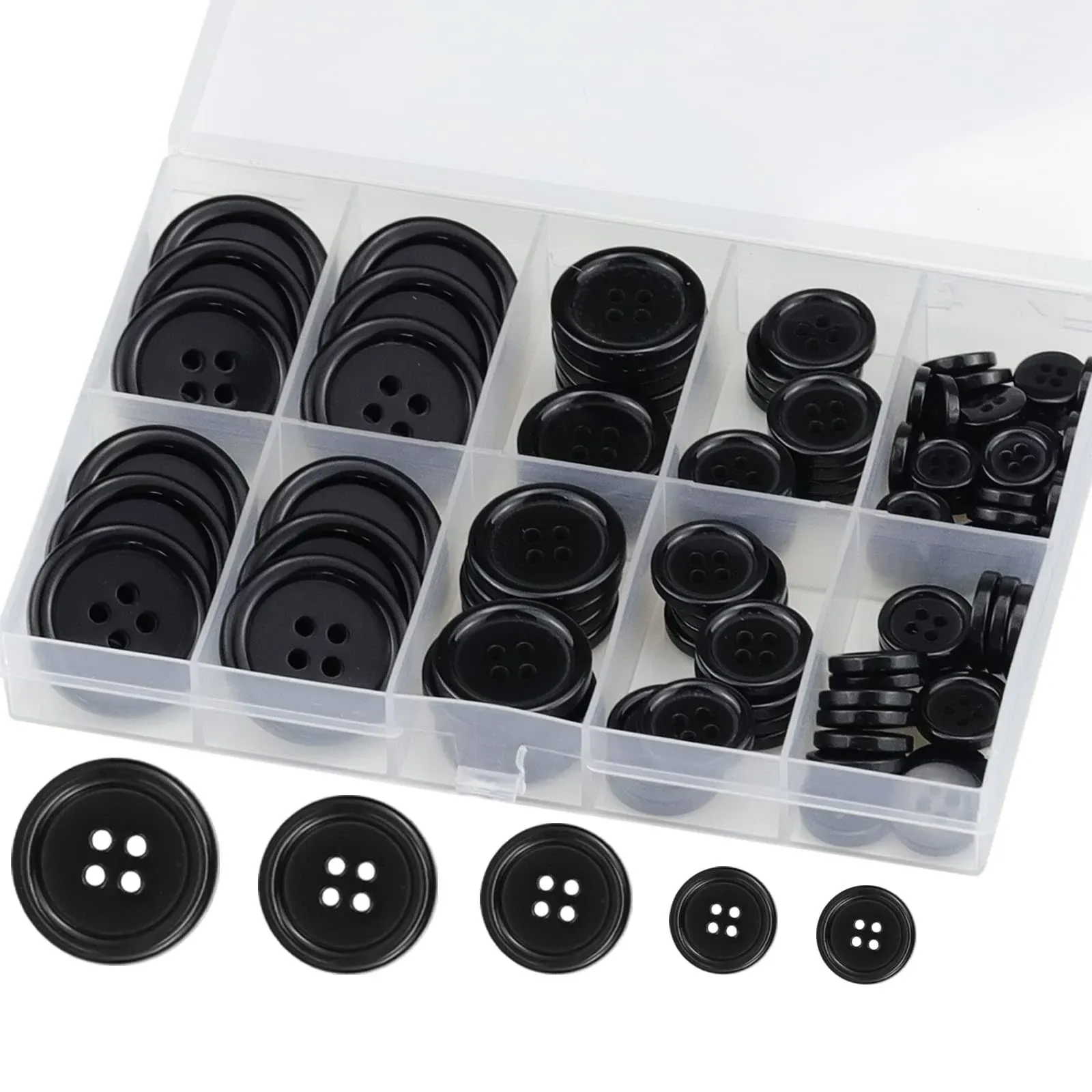 100pcs Strap Storage Box DIY Scrapbooking Resin Black Buttons Shirt 4 Hole Round