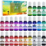 Alcohol Ink Set - 24 Vibrant Colours Alcohol-Based Ink for Resin Petri Dish Making, Epoxy Resin Painting - Concentrated Alcohol Paint Colour Dye for