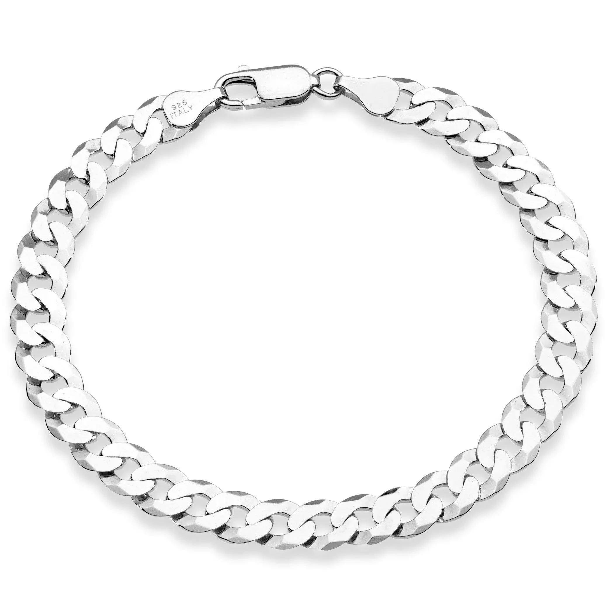 Miabella 925 Sterling Silver Italian 7mm Solid DiamondCut Cuban Link Curb Chain Bracelet for Men Women Made in Italy 75 Inch