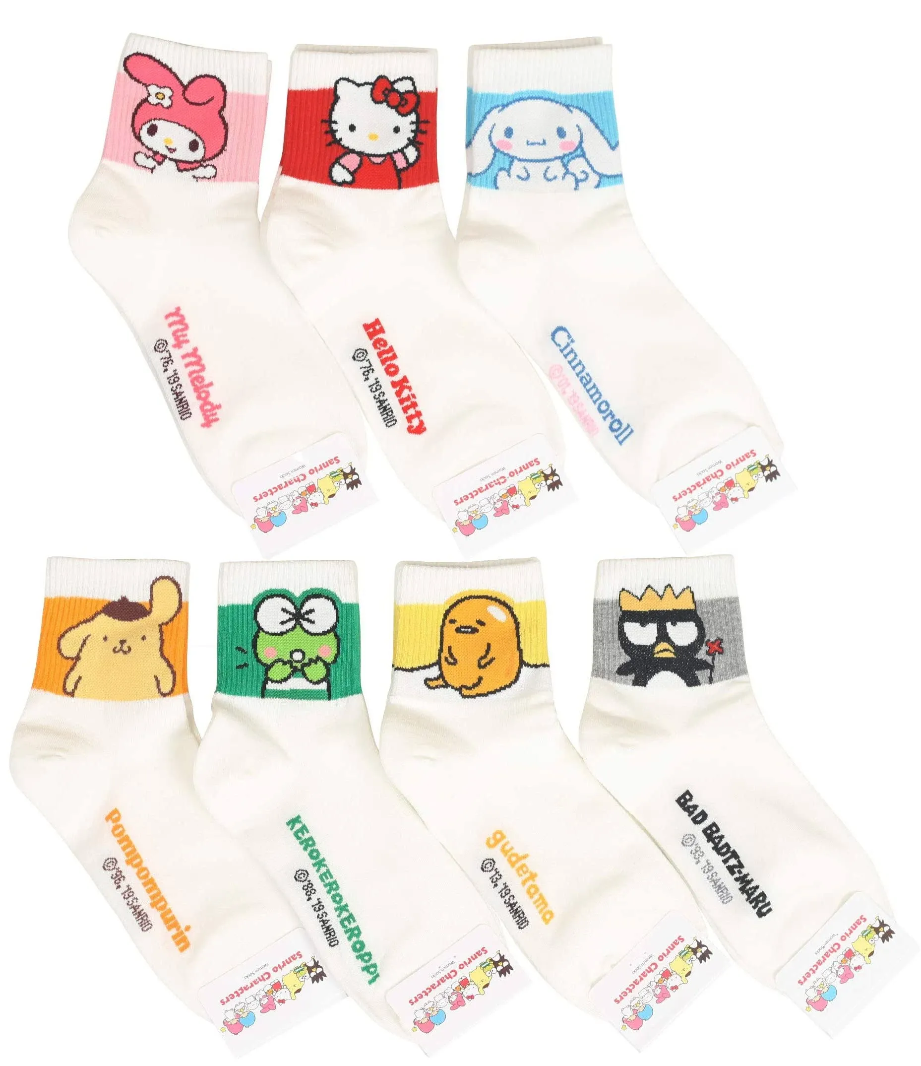 Womens Sanrio Characters Cartoon Novelty Socks (Mascot 7 Pairs)