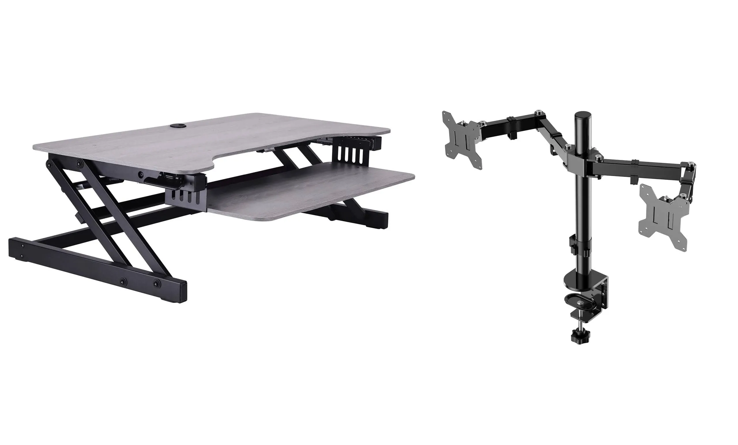 37.5" Deluxe Adjustable Standing Desk Converter Dual Monitor Mount Bundle Gray - Transitional - Desk Accessories - by Homesquare | Houzz