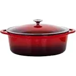 MegaChef 7 Quarts Oval Enameled Cast Iron Casserole in Red