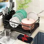 Coobest Dish Drying Rack, Dish Racks for Kitchen Counter with Utensil Holder, Dish Drainers for Kitchen Counter with Adjustable Swivel Spout and