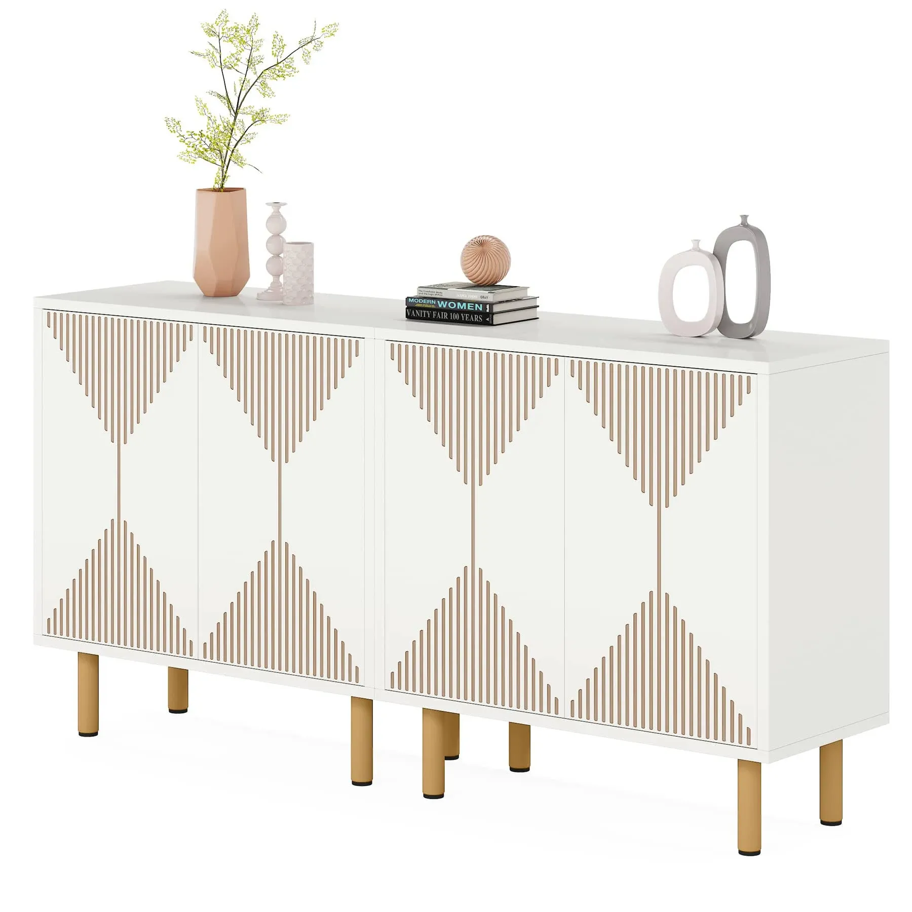 Little Tree White Sideboard Buffet Cabinet Modern Storage Cabinet with 4 Doors ...