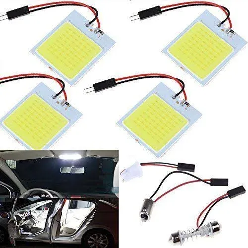 Everbright 4-Pack White Led Panel Dome Light Lamp, COB 48-SMD Led Interior Car L