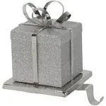 Northlight 6" Silver Glittered Gift Box with Bow Christmas Stocking Holder