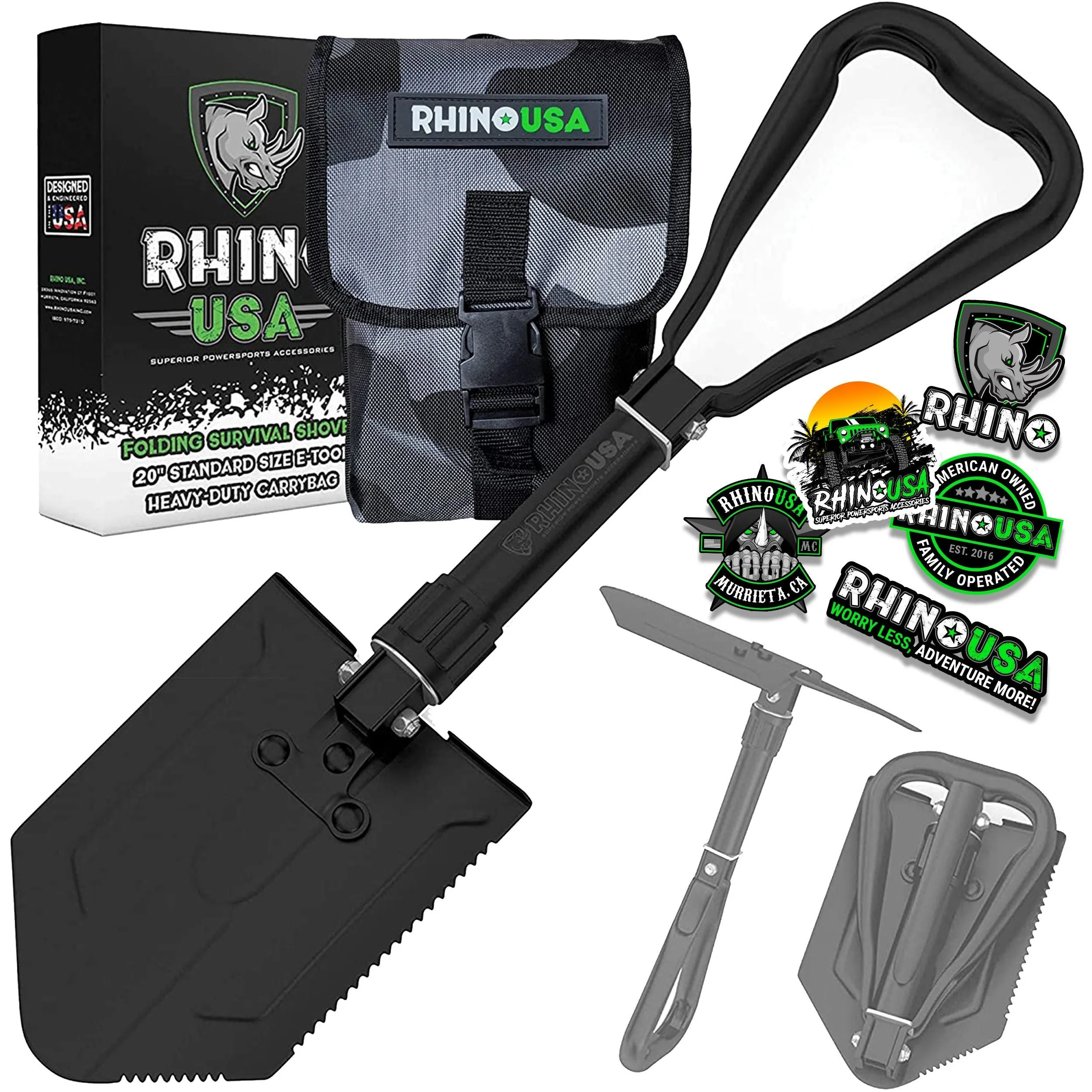 Rhino USA, Inc. Folding Survival Shovel W/Pick, Carbon