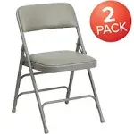 Flash Furniture 2 Pack Hercules Series Curved Triple Braced & Double Hinged Gray Vinyl Metal Folding Chair