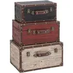 Deco 79 Farmhouse Wood Trunk, 3 PIECES SMALL SIZE, Multi Colored