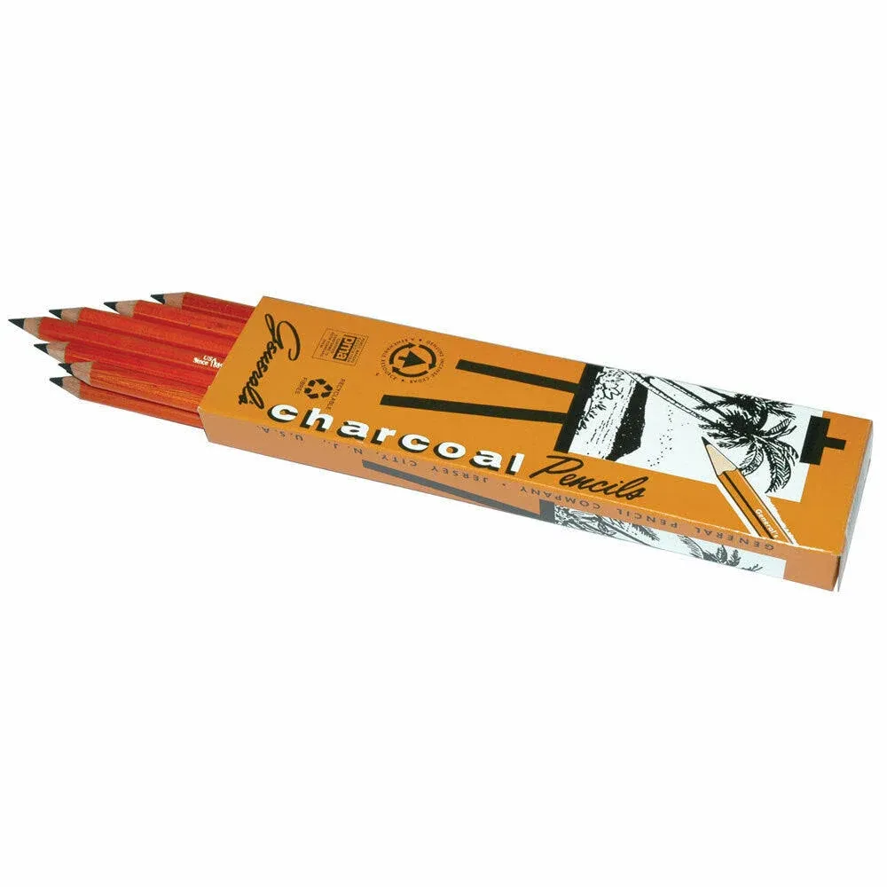 General 11000734 Charcoal Pencils, Black, HB12 Pieces