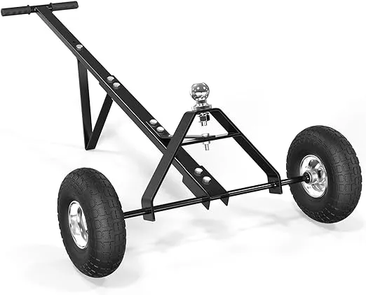 TUFFIOM Trailer Dolly 1 7/8 Ball Hitch Mover, 600 lbs Loading Capacity Tow Dolly w/ 10'' Solid (Pneumatic) Tire, for Moving Car RV Boat Trailer, Great for Camping