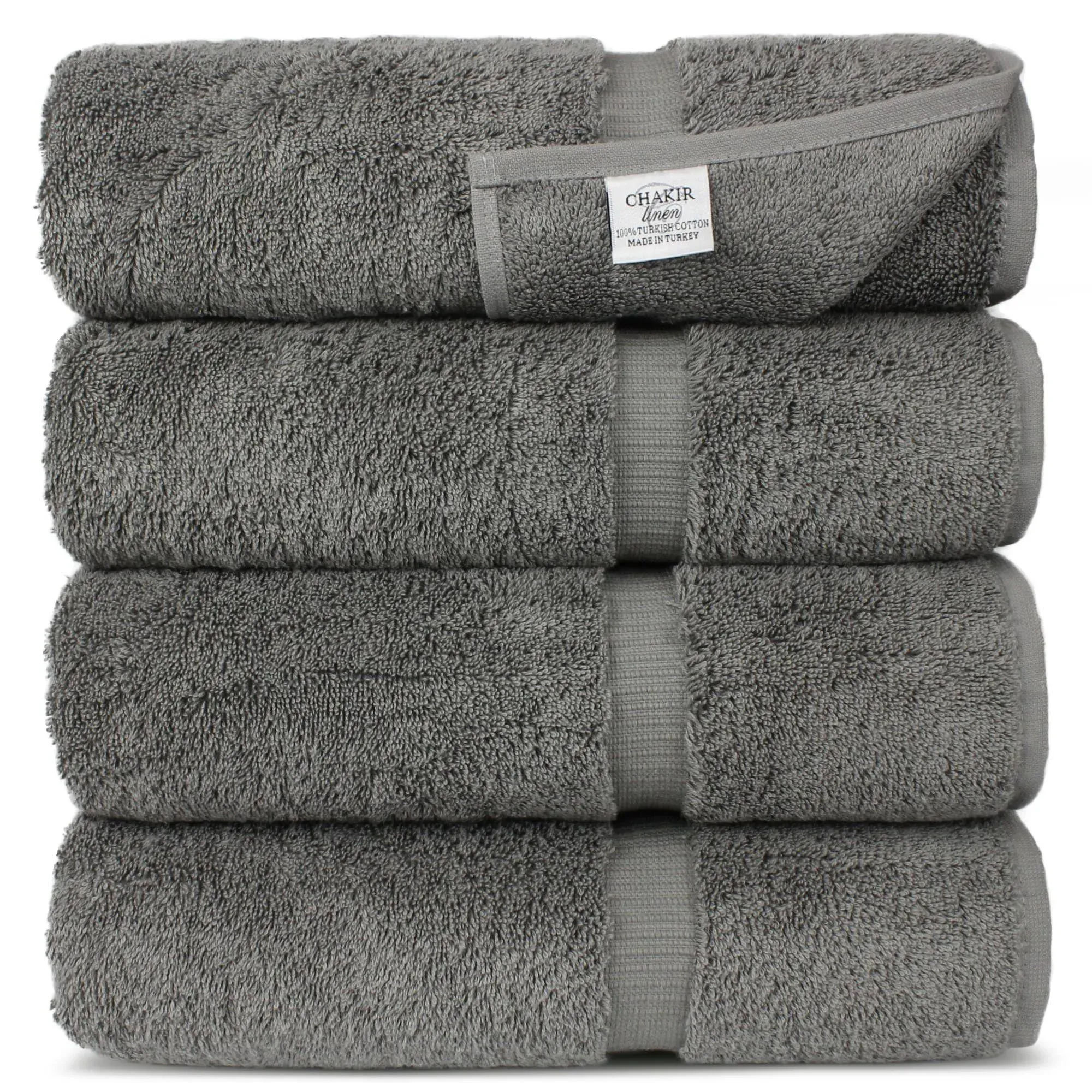 Chakir Turkish Linens Premium Cotton Absorbent Turkish Towels (Bath Towel - Set of 4, Gray)