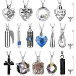 15 Pcs Urn Necklace for Ashes Keepsake Cremation Jewelry Stainless Steel Cross Heart Cubic Locket Ashes Necklace