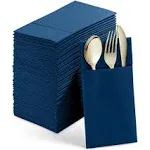 50 Pack Disposable Dinner Napkins with Flatware Pocket, Prefolded Guest Towels Paper, Linen Feel, For Wedding Event Kitchen Daily Use, Flatware Not Included, White