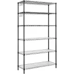 Homdox 6-Tier Storage Shelf Wire Shelving Unit Free Standing Rack Organization Adjustable Leveling Feet, Stainless Side Hooks, B