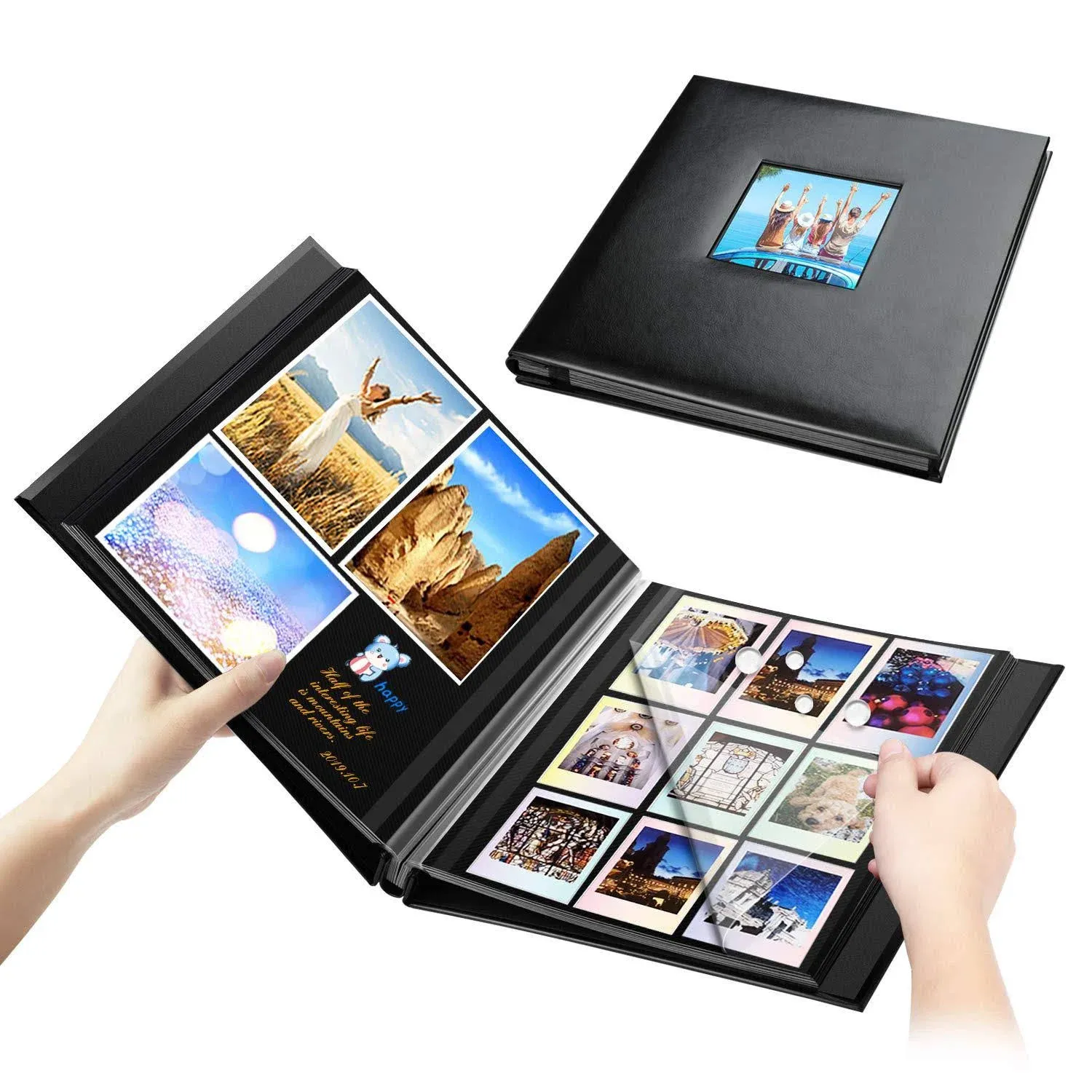 Photo Album Self Adhesive, Leather Cover Self-Stick 40 Black Pages, DIY Magnetic