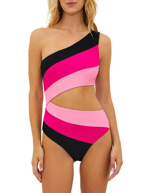 Joyce Stripe Cutout One-piece Swimsuit In Amour Colorblock