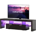 Clikuutory Modern LED 63 inch TV Stand with Large Storage Drawer for 40 50 55 60 65 70 75 Inch TVs, Black Wood TV Console with High Glossy Entertainment Center for Gaming, Living Room, Bedroom