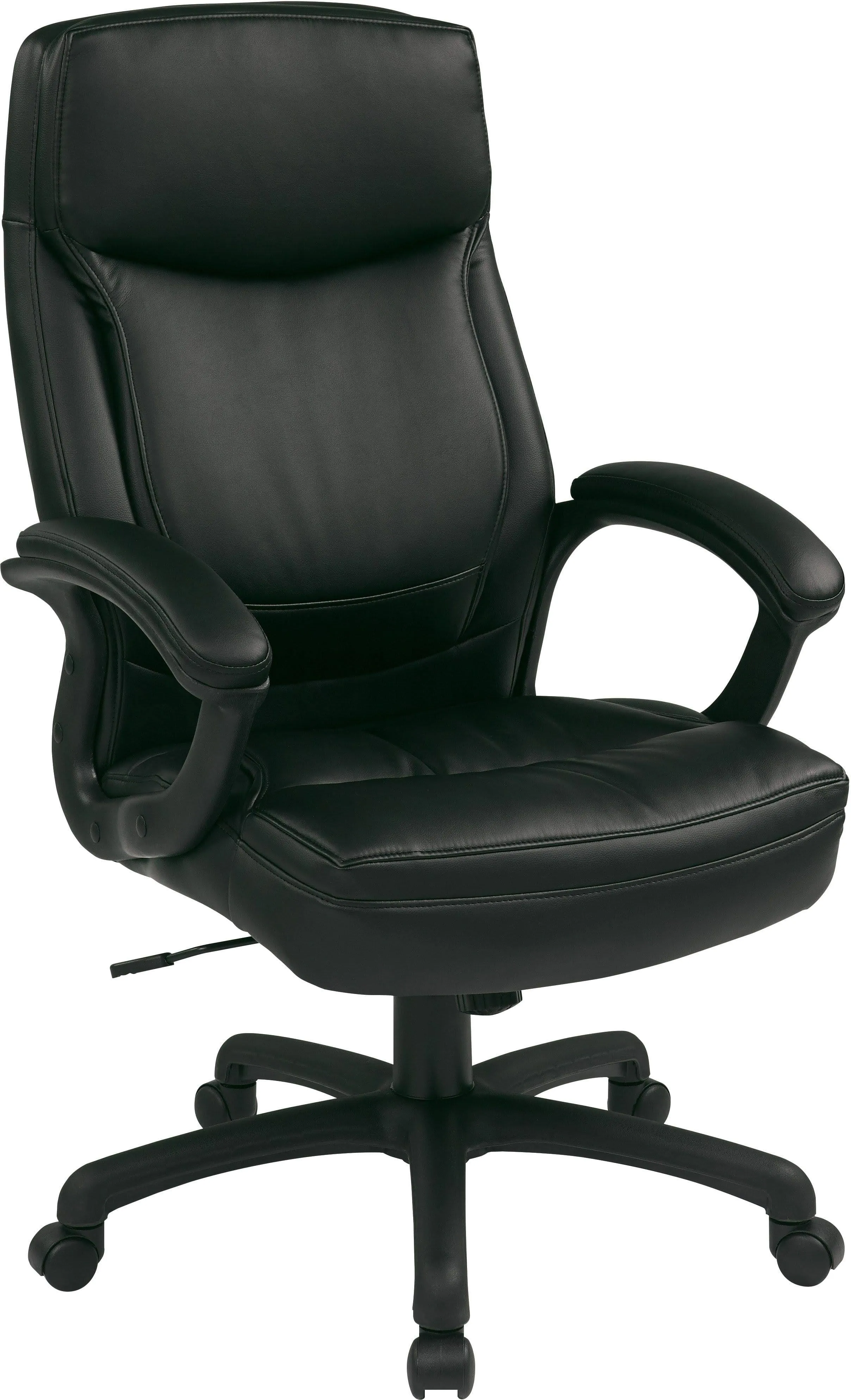 Office Star EC Series Executive Bonded Leather High Back Adjustable Office Chair with Thick Padded Contour Seat and Locking Tilt Control, Black