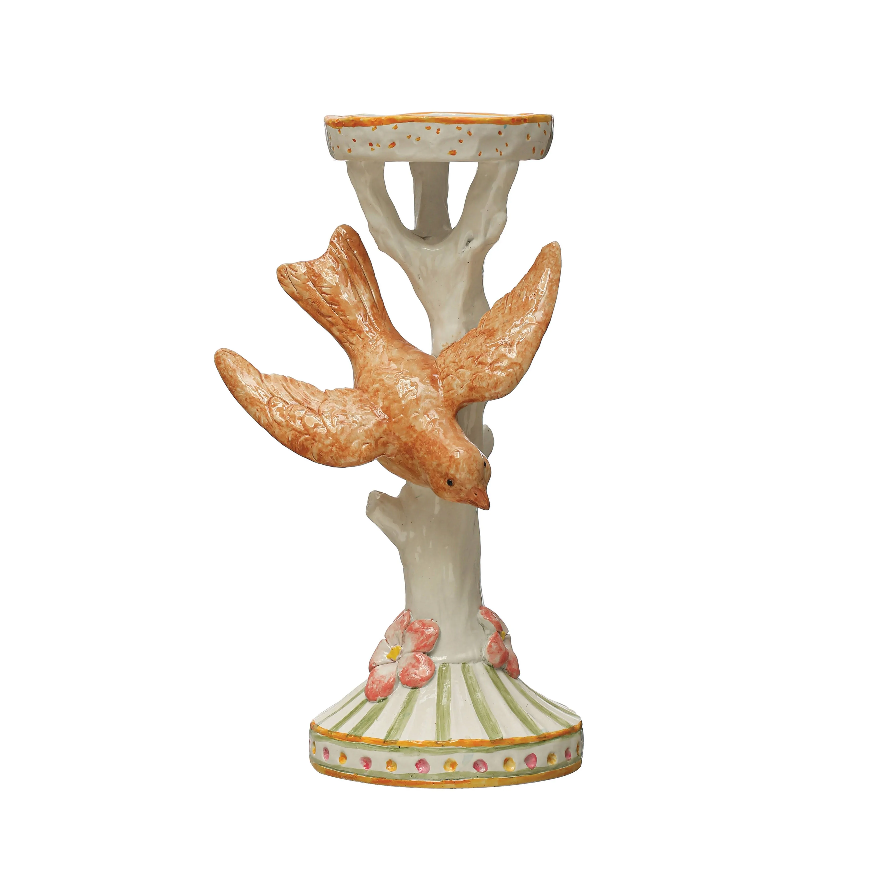 Creative Co-Op Bird and Tree, Multicolor Pillar Candle Holder, Multi