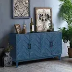 Jamie 59.8" W 4 Doors Multi-functional Storage Cabinets Vintage Style Blue Accent Cabinet with 2 Adjustable Inner Shelf and Pine Legs-Maison Boucle