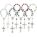 Juvale 24 Pack Small Catholic Rosary Bracelet for Women and Men - Prayer Beads for Baptism Christening, Prayer Room, Altar, Bulk Pack (8 Colors & Crucifix Designs)