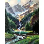 Paint by Number Mountains Waterfall DIY Painting on Canvas, Paintwork with Paintbrushes Acrylic Paints,Perfect for Paint by Numbers for Adults and Kid