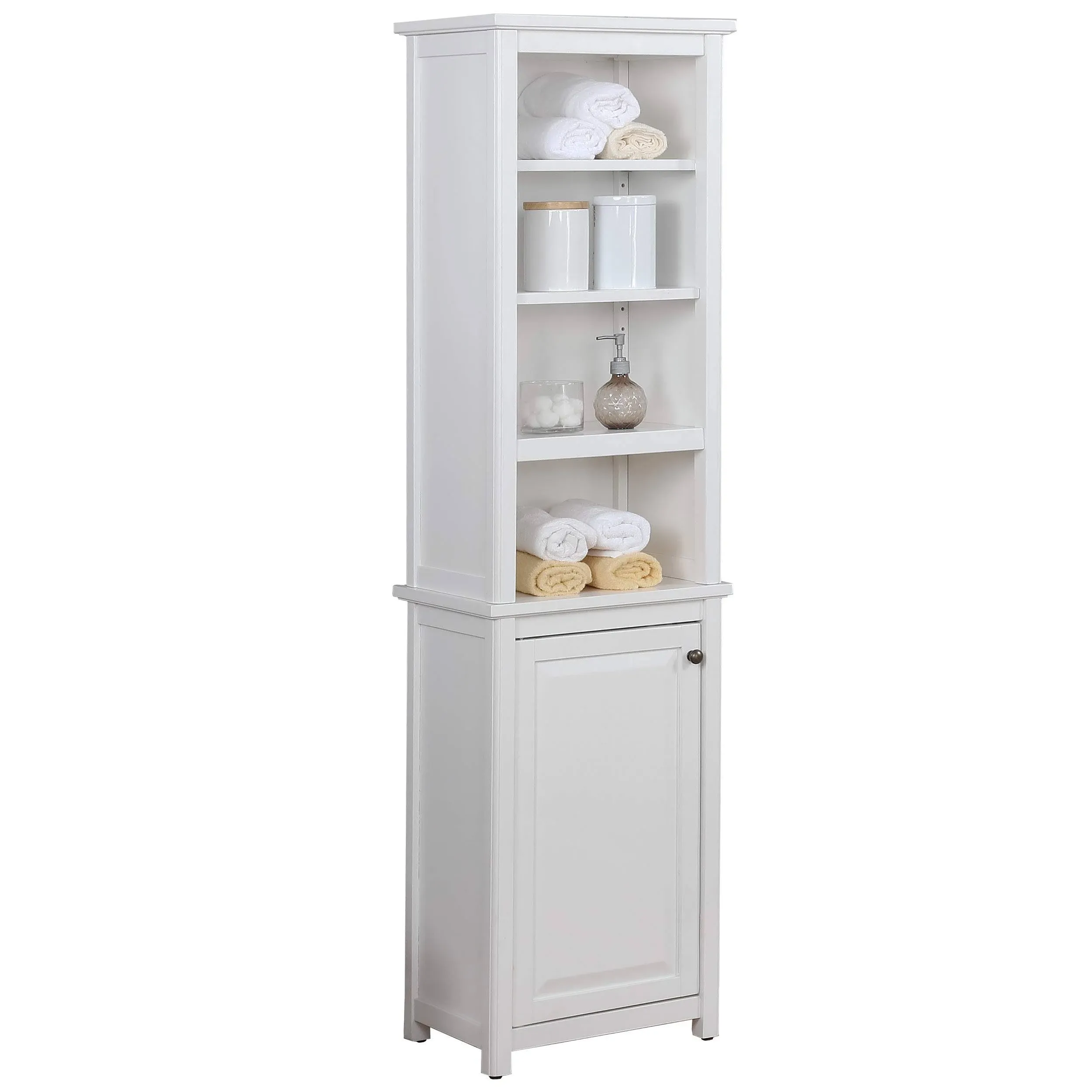 Alaterre Furniture Dorset Bathroom Storage Tower with Open Upper Shelves and Lower Cabinet