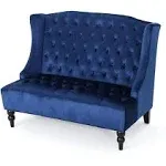 Christopher Knight Home Leora Traditional Tufted Velvet Wingback Loveseat Navy Blue / Dark Brown