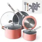 Greater Goods Chef's Grade Ceramic Nonstick Cookware Set - 12 Piece, Pots and Pans Set with Lids, Pink