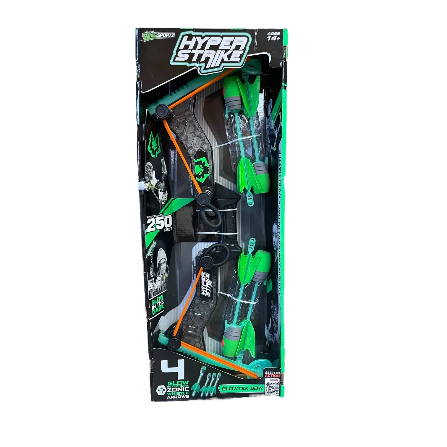 ZING Glow-In-The-Da<wbr/>rk HyperStrike Bow and Long Distance Arrows Set