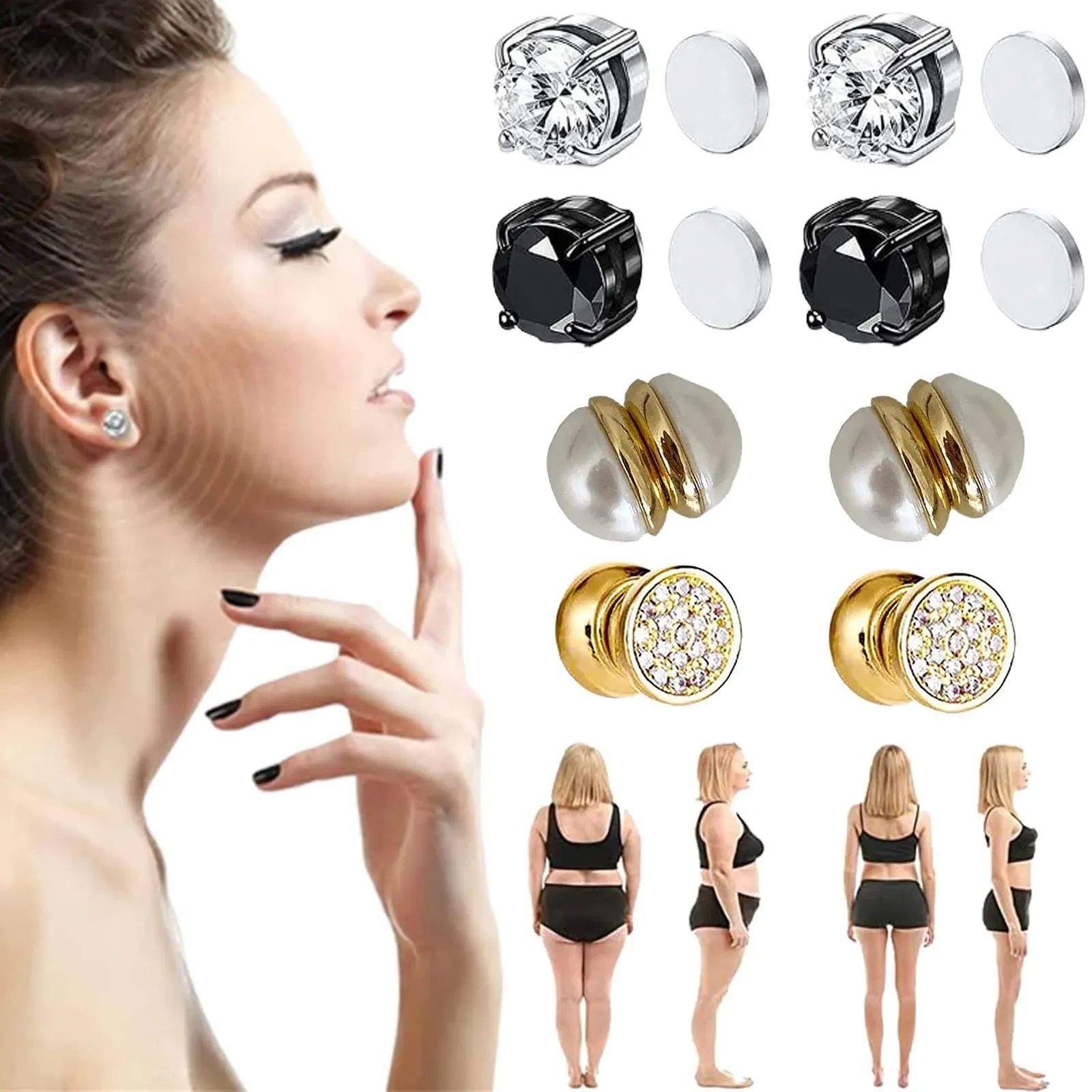Kyana Lympha-circurl Magnetic Ear Ornament, Metiz Lymphvity Magnetherapy Earrings, Non Piercing Acupressure Magnetic Earrings, Lympha-circurl Magnetic Ear Ornament for Lymphatic Drainage (4Pcs-E)