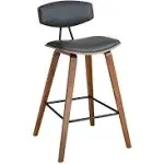 Armen Living Fox 25.5" Counter Height Grey Faux Leather and Walnut Wood Mid-Century Modern Bar Stool